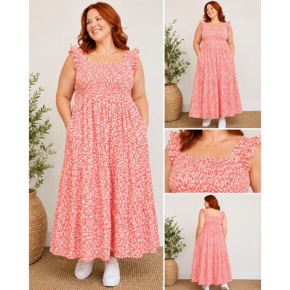 ON 34th Dresses & Skirts - Women's Maxi Dress Plus Size 3X Pink Floral Smocked Cottagecore Tiered Pockets